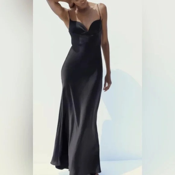 Zara Dresses & Skirts - Zara Black Satin Maxi Dress